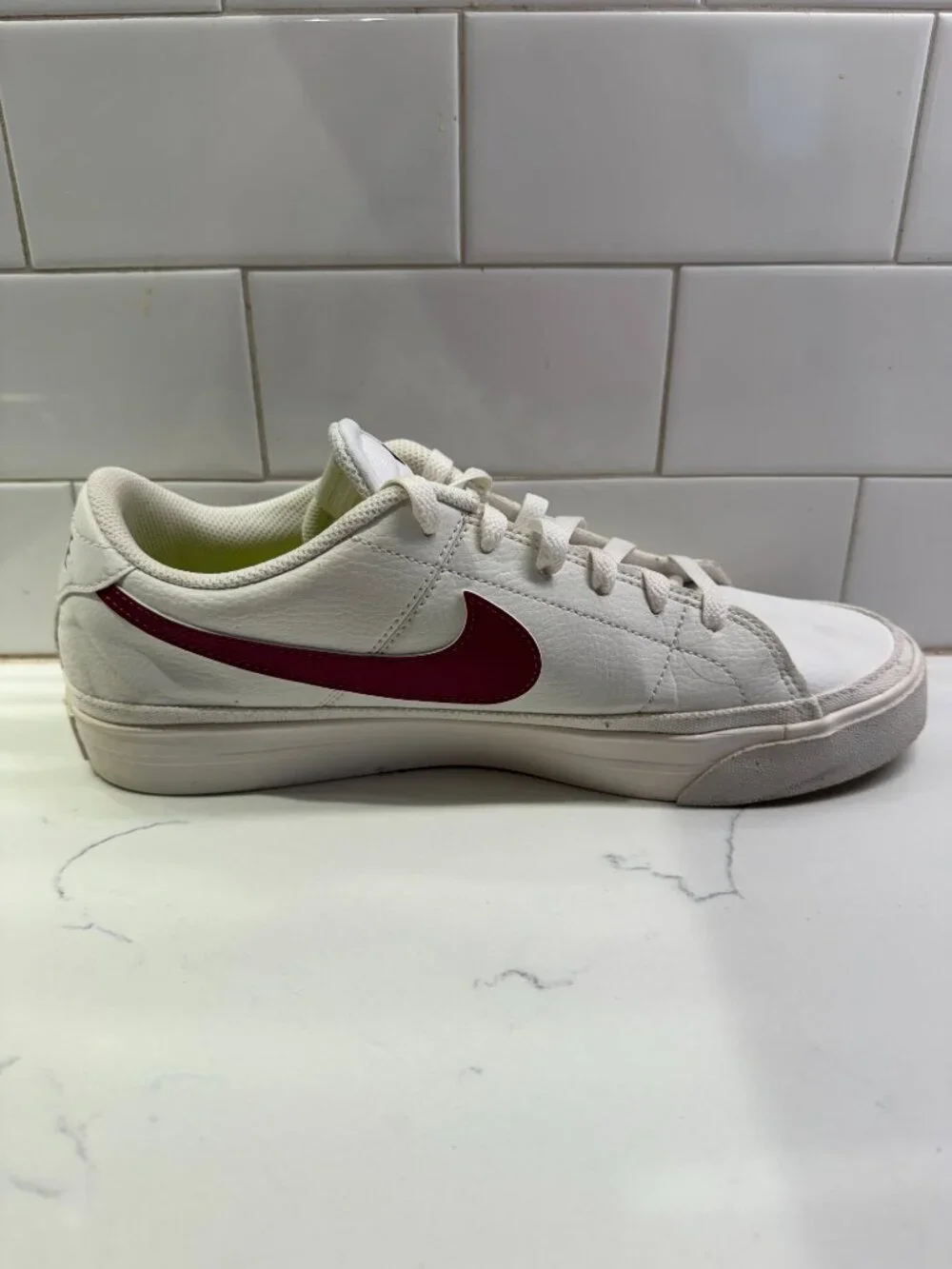 Nike Court Legacy Next Nature White Rosewood Leather Low Top Lace Up Sneakers Me